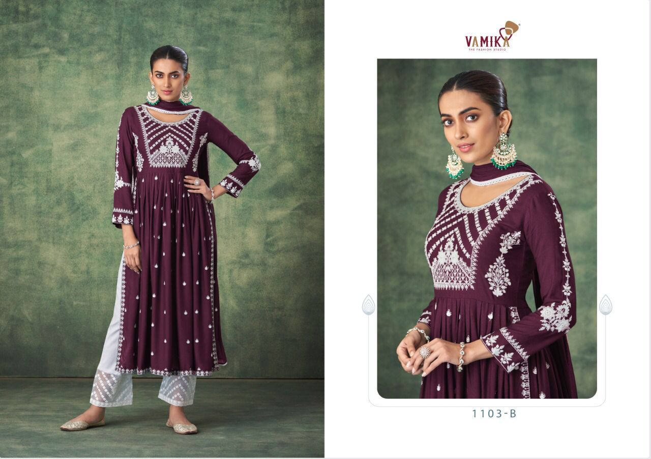 Vamika Aadhira Ethnic Wear Pure Rayon Designer Kurti With Bottom Dupatta Collection 